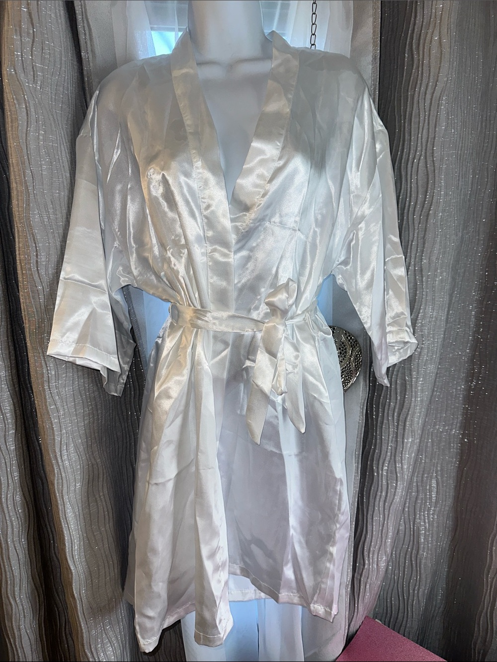 Unlisted White Satin Bride Robe with Rhinestone Script - Picture 3 of 4